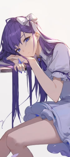 机にもたれこちらを見つめる可愛いメルトリリス / fate/extraのAndroid用のスマホ壁紙