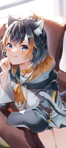 茶色い椅子に座って微笑む可愛いペトラ・グリン / にじさんじ / バーチャルYouTuber / VtuberのAndroid用のスマホ壁紙