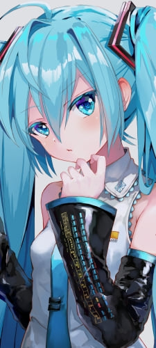 顎に手をあてこちらを見る初音ミク / ボカロ / ボーカロイドのAndroid用のスマホ壁紙