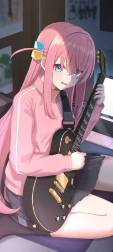 部屋でギターの練習をする後藤ひとり / ぼっち・ざ・ろっく! / ファンアート / イラストのAndroid用のスマホ壁紙