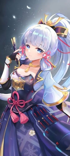 扇子を持つかわいい神里綾華 / 舞い散る花びら / 原神のAndroid用のスマホ壁紙