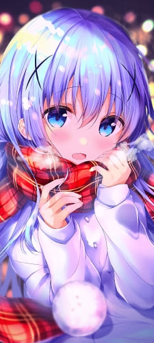 赤いチェックのマフラーをした可愛い香風智乃とティッピー / ご注文はうさぎですか?のAndroid用のスマホ壁紙