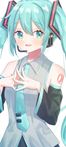 指を合わせ笑顔のちょっと太めの初音ミク / ボカロ / ボーカロイドのAndroid用のスマホ壁紙