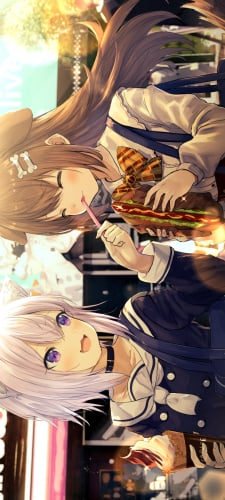 ソフトクリームを持つ猫又おかゆと大きなパンを持つ戌神ころね / ホロライブ / バーチャルYouTuber / VtuberのAndroid用のスマホ壁紙