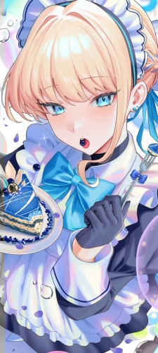 青いケーキを食べる飛鳥馬トキ / ブルーアーカイブのAndroid用のスマホ壁紙