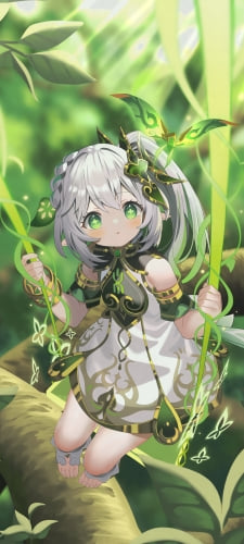 ブランコに乗るかわいいナヒーダ / 晶蝶 (しょうちょう) / 原神のAndroid用のスマホ壁紙