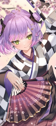 扇子を持って舞うかわいい常闇トワ / ホロライブ / バーチャルYouTuber / ファンアート / イラストのAndroid用のスマホ壁紙