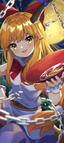 お酒を持つ伊吹萃香(いぶきすいか) / 東方Project / ファンアート / イラストのAndroid用のスマホ壁紙