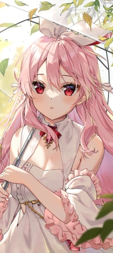 透明の傘をさすかわいいpinku / バーチャルyoutuber / ファンアート / イラストのAndroid用のスマホ壁紙