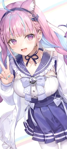 ピースをするかわいい湊あくあ / ホロライブ / バーチャルYouTuber / ファンアート / イラストのAndroid用のスマホ壁紙
