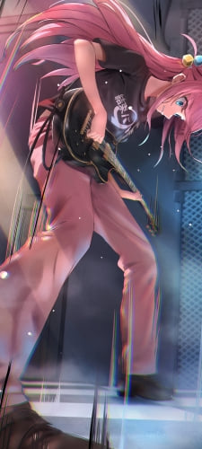 黒いギターをギュンギュン弾く後藤ひとり / ぼっち・ざ・ろっく! / ファンアート / イラストのAndroid用のスマホ壁紙