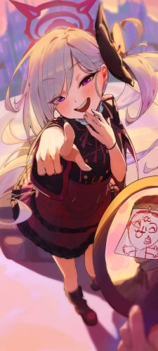 鏡に落書きを貼ってからかう浅黄ムツキ / ブルアカ / ブルーアーカイブ / ファンアート / イラストのAndroid用のスマホ壁紙