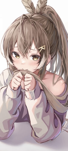 髪を触ってモジモジするかわいい七詩ムメイ / ホロライブ / バーチャルYouTuber / ファンアート / イラストのAndroid用のスマホ壁紙
