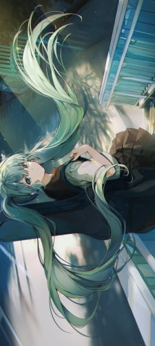 歩道橋で振り返るギターを担いだ初音ミク / 綺麗 / ボカロ / ボーカロイドのAndroid用のスマホ壁紙