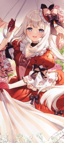 日傘をさす赤いドレスを着た可愛いマリー・アントワネット / fate/grand orderのAndroid用のスマホ壁紙