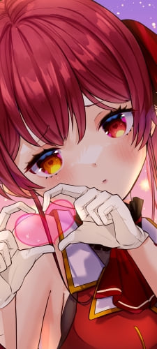 両手でピンクのハートを作る可愛い宝鐘マリン / 赤い瞳 / ホロライブ / バーチャルYouTuber / VtuberのAndroid用のスマホ壁紙