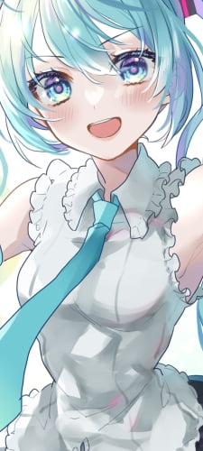 目がキラキラした笑顔の初音ミク / ツインテール / 青い瞳 / ボカロ / ボーカロイドのAndroid用のスマホ壁紙