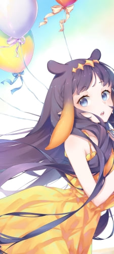 黄色と青の風船を持つかわいい一伊那尓栖（にのまえ・いなにす / ホロライブ / バーチャルYoutuberのAndroid用のスマホ壁紙