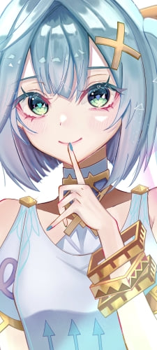 左手の人差し指をあてる可愛いファルザン / 緑の瞳 / ツインテール / 原神のAndroid用のスマホ壁紙