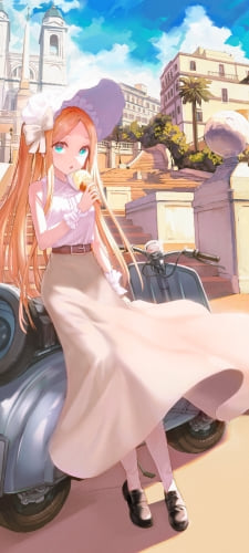 バイクに乗ってアイスを食べるアビゲイル・ウィリアムズ / ローマの休日 / fate/grand orderのAndroid用のスマホ壁紙