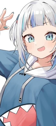 右手でピースをして笑う可愛いがうる・ぐら / 鮫 / ホロライブ / バーチャルYouTuber / VtuberのAndroid用のスマホ壁紙