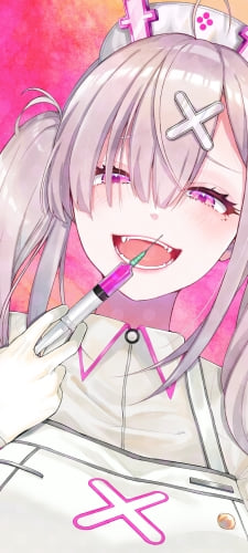 ピンクの液体が入った注射器を持ち高笑いをする健屋花那（すこや かな） / にじさんじ / バーチャルYouTuber / VtuberのAndroid用のスマホ壁紙