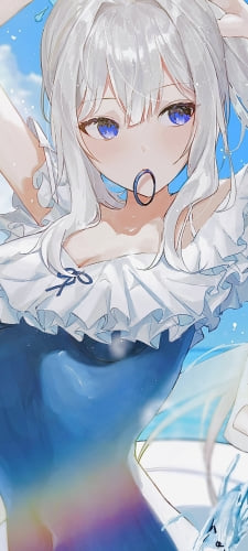 海の中で髪を結わく月雪ミヤコ (つきゆきみやこ) / スク水 / かわいい / ブルアカ / ブルーアーカイブのAndroid用のスマホ壁紙
