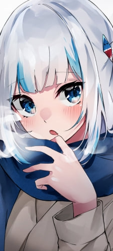 青いマフラーをして白い息を吐く可愛いがうる・ぐら / ホロライブ / バーチャルYouTuber / VtuberのAndroid用のスマホ壁紙