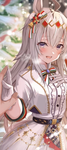 手を合わせる可愛いオグリキャップ / クリスマス / ウマ娘プリティーダービーのAndroid用のスマホ壁紙