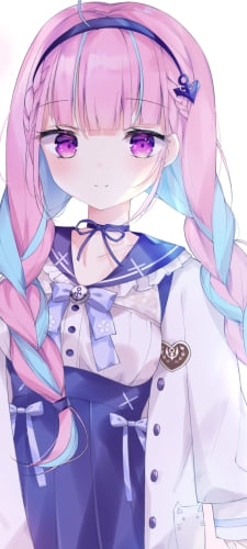 微笑む湊あくあ / ピンクと水色の髪 / ホロライブ / バーチャルYouTuber / VtuberのAndroid用のスマホ壁紙