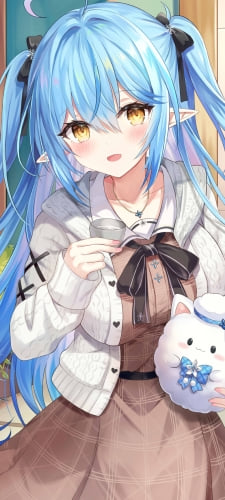 ゆきみんを抱えて日本酒を飲む雪花ラミィ / ホロライブ / バーチャルYouTuber / VtuberのAndroid用のスマホ壁紙