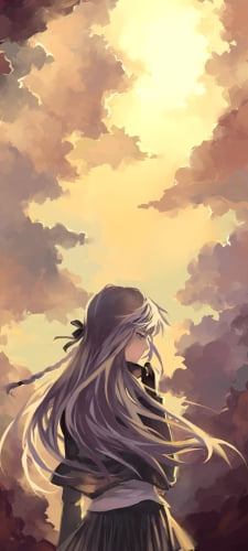 雲と霧切響子 / 後ろ姿 / ダンガンロンパのAndroid用のスマホ壁紙