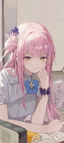 本に落書きする聖園ミカ / ロールケーキ / プリン / ブルアカ / ブルーアーカイブのAndroid用のスマホ壁紙