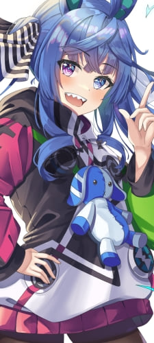 左手の人差し指を立てる笑顔のツインターボ / オッドアイ / ウマ娘プリティーダービーのAndroid用のスマホ壁紙