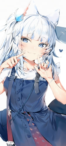 頬っぺたに指をあてて微笑むがうる・ぐら / ホロライブ / バーチャルYouTuber / VtuberのAndroid用のスマホ壁紙