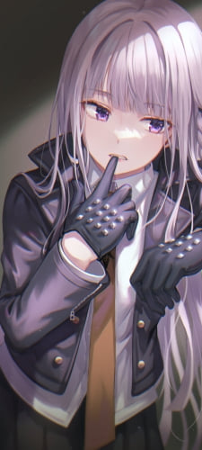 黒いごっつい手袋を噛む霧切響子（きりぎりきょうこ） / ダンガンロンパのAndroid用のスマホ壁紙