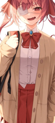 白い眼帯を付けた赤いセーラー服を着た宝鐘マリン / ホロライブ / バーチャルYouTuber / VtuberのAndroid用のスマホ壁紙