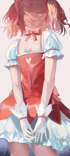 赤いドレスを着た後ろ手の鹿目まどか / 後ろ姿 / 魔法少女まどか☆マギカのAndroid用のスマホ壁紙