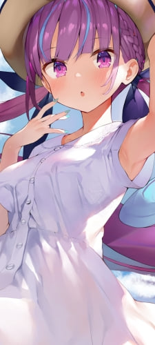 入道雲と麦わら帽子をおさえる可愛い湊あくあ / ホロライブ / バーチャルYouTuber / VtuberのAndroid用のスマホ壁紙