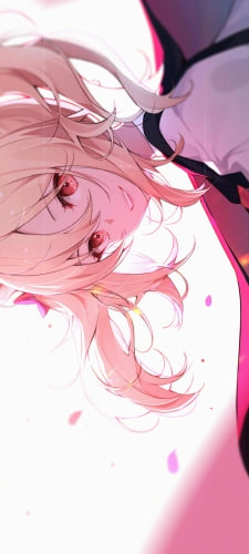 こちらに微笑むソラ / 赤い瞳 / 金髪 / ピンクの花びら / アークナイツのAndroid用のスマホ壁紙