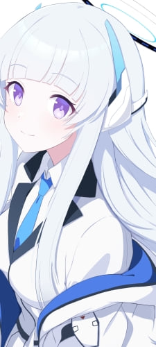 紫の大きな瞳でこちらを見て微笑む生塩ノア / ブルアカ / ブルーアーカイブのAndroid用のスマホ壁紙