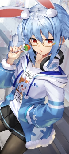 緑とオレンジの飴を舐めるメガネをかけた兎田ぺこら / ホロライブ / バーチャルYouTuber / VtuberのAndroid用のスマホ壁紙