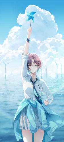 青い風車を掲げる浅倉透 / 海の中の無数の風車 / アイドルマスターシャイニーカラーズのAndroid用のスマホ壁紙