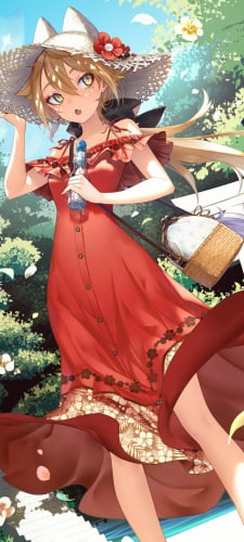 ラムネを持った赤いドレスを着た可愛い伏見ガク / にじさんじ / バーチャルYouTuber / VtuberのAndroid用のスマホ壁紙