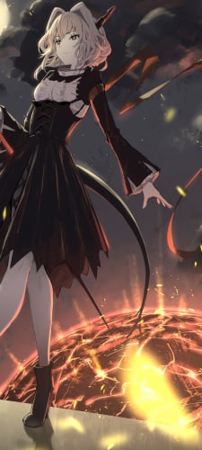 燃える惑星と黒いドレスを着た可愛いタルラ / アークナイツのAndroid用のスマホ壁紙