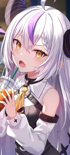 アイスティーを飲む可愛いラプラス・ダークネス / ホロライブ / バーチャルYouTuber / VtuberのAndroid用のスマホ壁紙