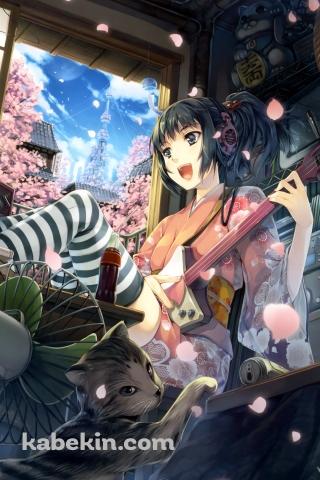 三味線弾く少女のAndroidの壁紙(320px x 480px) スマホ用