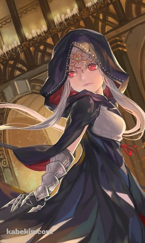 振り返るフードを被った少女のAndroidの壁紙(480px x 800px) スマホ用