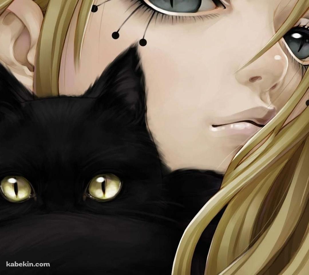黒猫とブロンドの少女のAndroidの壁紙(1080px x 960px) スマホ用