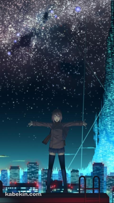 夜景と女子高生のAndroidの壁紙(480px x 854px) スマホ用